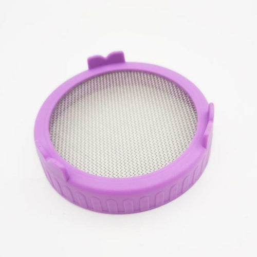 purple microgreens and sprouting mason jar lids with metal screen that come in assortment of colors, comes in a set of 4, better airflow and drainage, easy filtration and easy stand, great for all sprouts and most mason jars, 20 mm thick and 90 mm wide