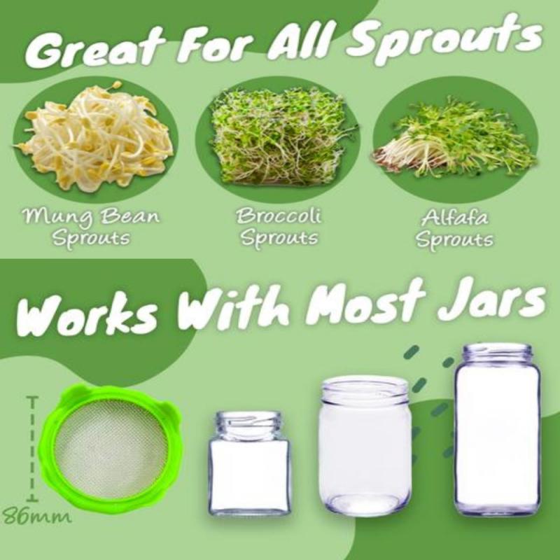 microgreens and sprouting mason jar lids with metal screen that come in assortment of colors, comes in a set of 4, better airflow and drainage, easy filtration and easy stand, great for all sprouts and most mason jars