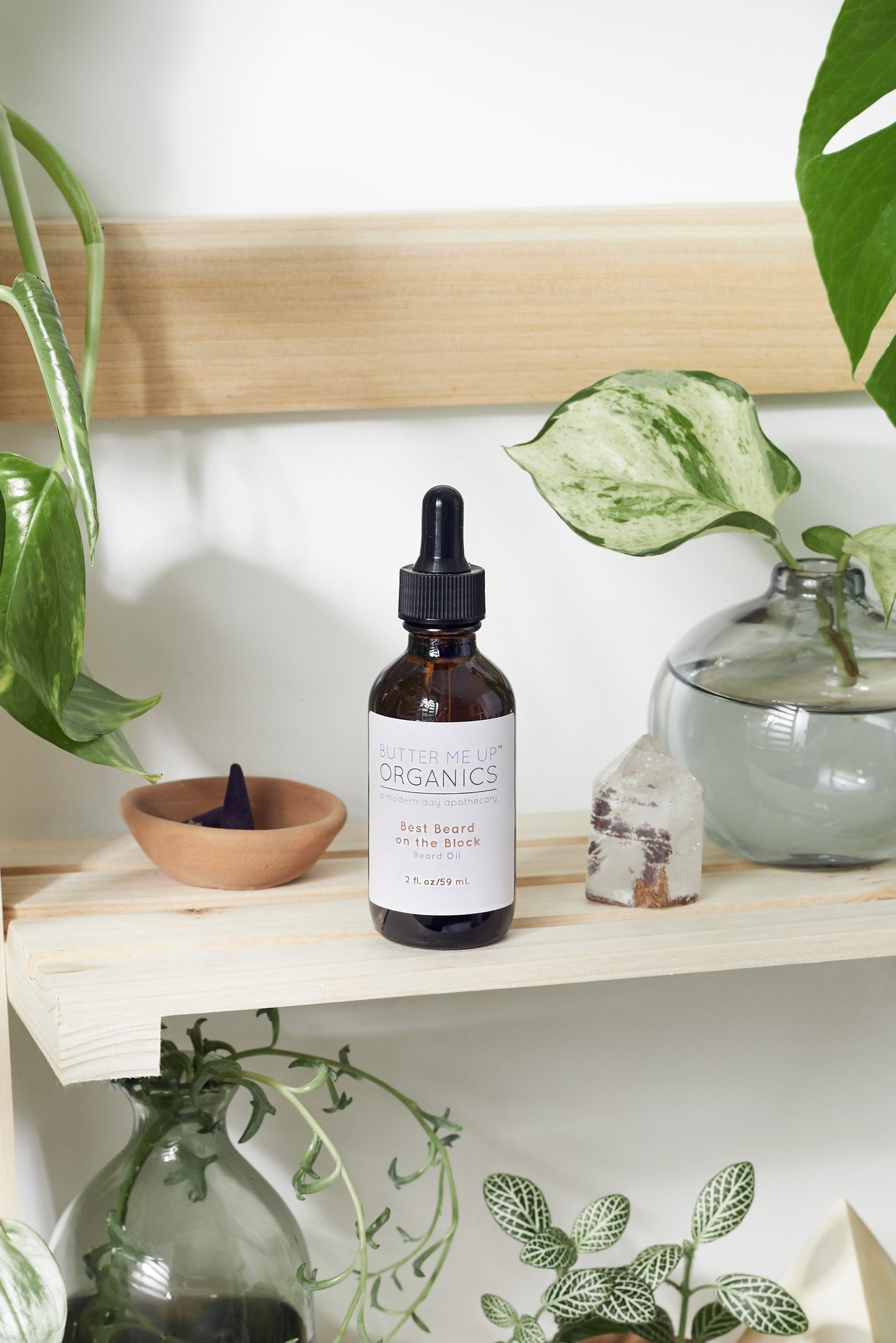 best beard on the block organic beard oil on a shelf Made with organic oils of Argan and Jojoba combined with super conditioning Camelina oil