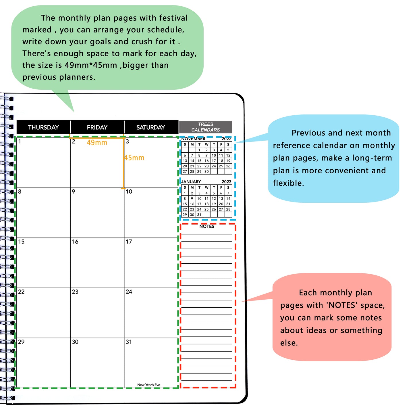 Daily, Weekly, Monthly Calendar Planner Notebook 2022-2023/2022-2024