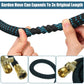 expandable water garden hose for outdoor use, comes in four different lengths: 25 ft/50 ft/75 ft/100 ft with bag and included parts can be used to wash dog, water garden, or clean the car. 