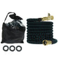 expandable water garden hose for outdoor use, comes in four different lengths: 25 ft/50 ft/75 ft/100 ft with bag and included parts