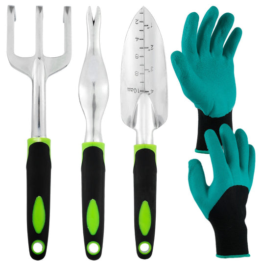 4 Piece Garden Tool Set With Gloves