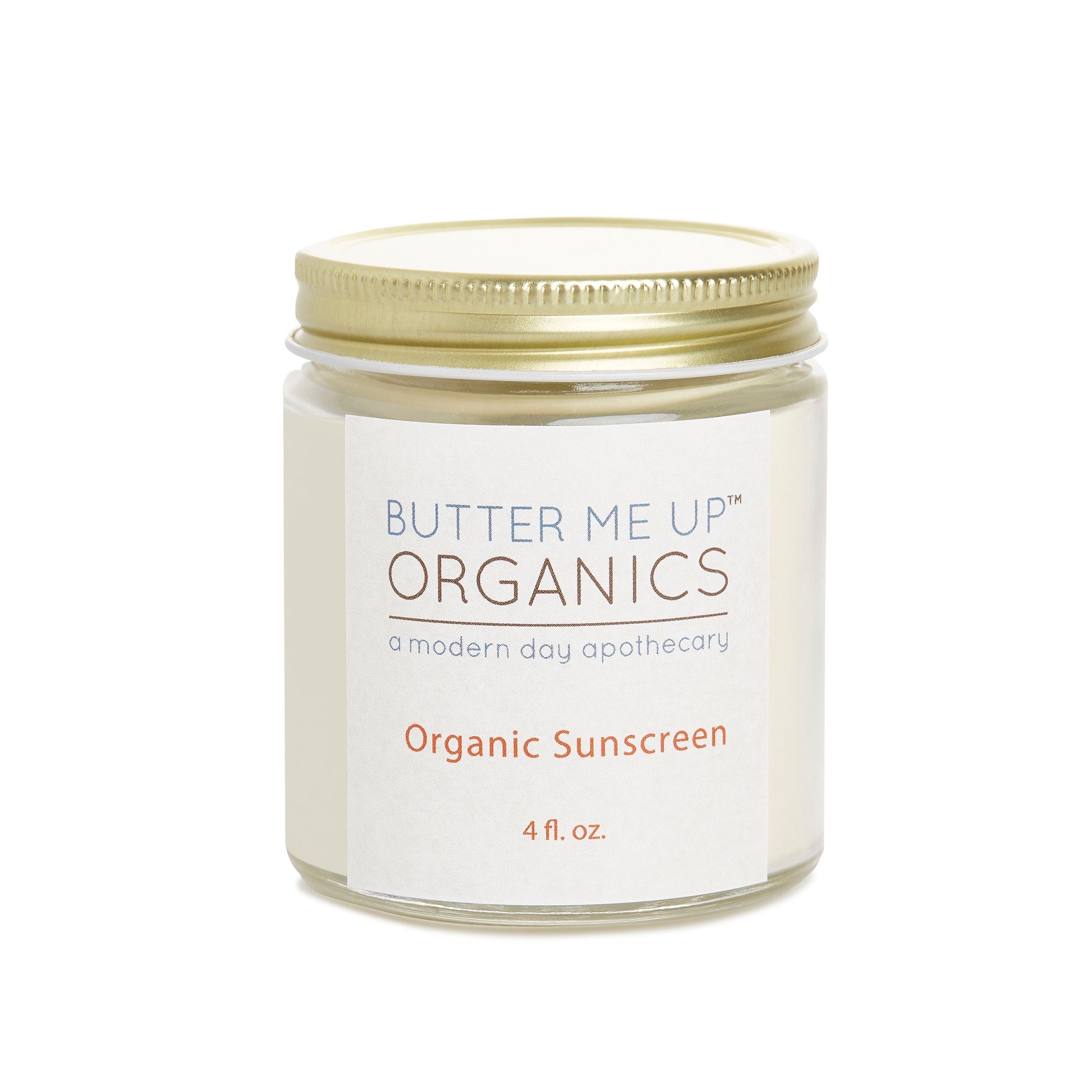 Organic Sunscreen butter me up organics a modern day apothecary 4 fl oz closed jar