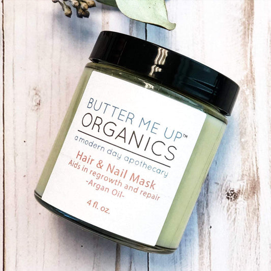 Hair & Nail Mask butter me up organics a modern day apothecary, aids in regrowth and repair, argan oil, 4 fl oz closed