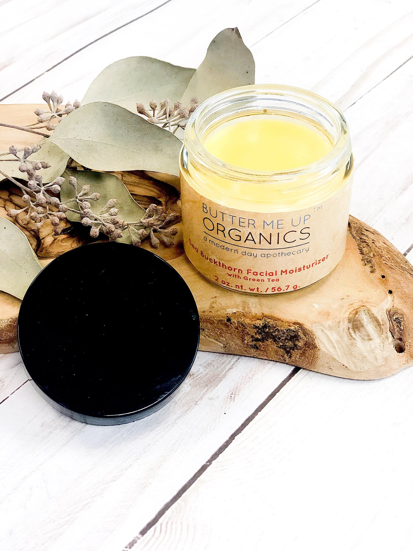Organic Acne Bundle butter me up organics a modern day apothecary sea buckthorn facial moisturizer with green tea, 2 oz open jar