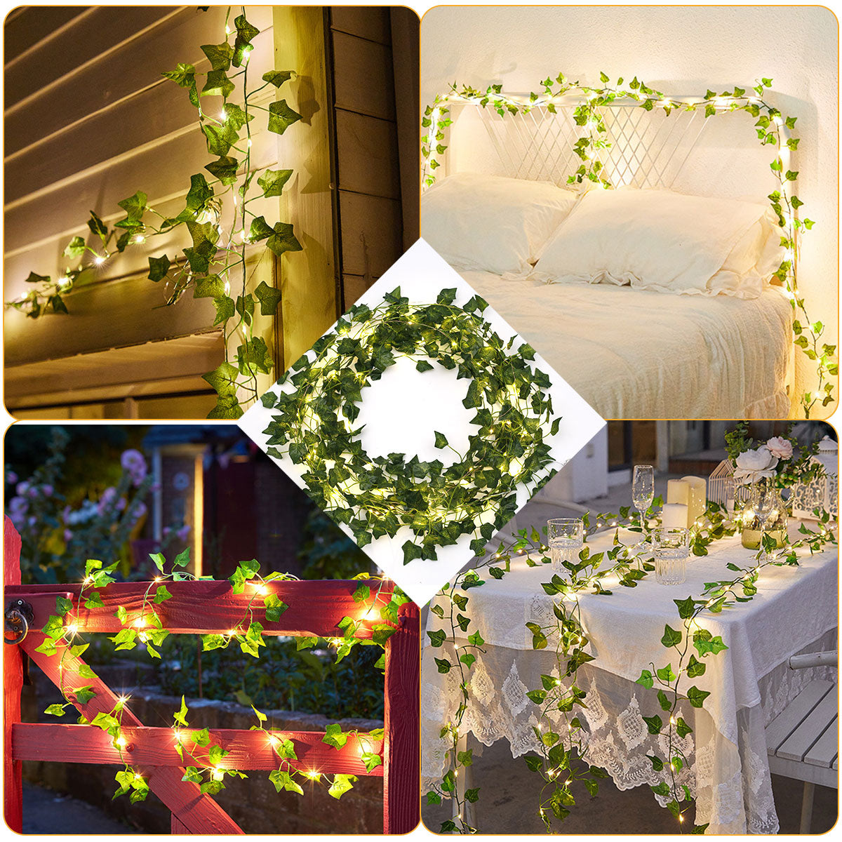 LED Solar Ivy String Garland Lights can be used in bedroom, outdoor fencing, dining rooms, along siding