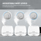 air humidifier white and blue holds 5L of water allows for 10-50 hours of continuous use in minimum and maximum mist mode. it lowers the noise level to 28dB(quieter than a computer). it has 360 degree rotating double nozzles humidifying an area of up to 377 square feet