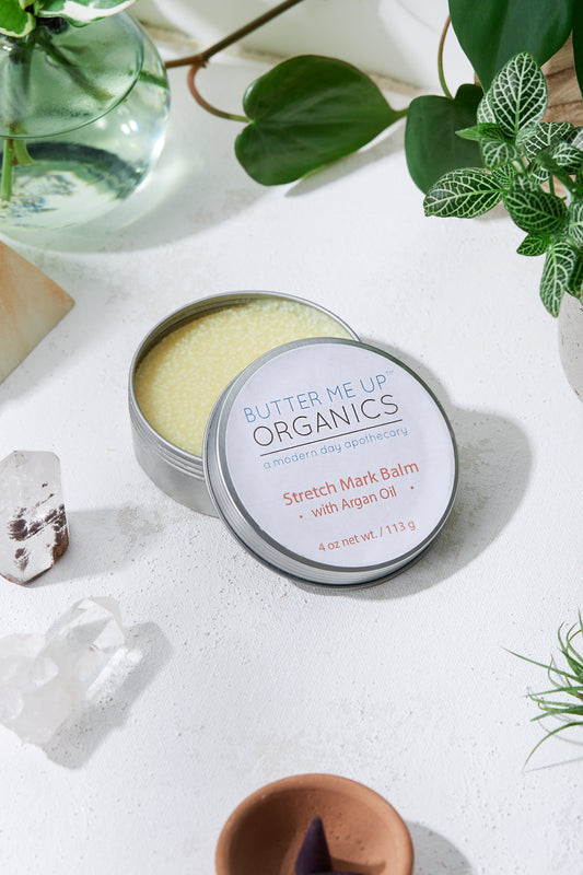 Organic Stretch Mark Body Butter butter me up organics a modern day apothecary with argan oil 4 oz open can